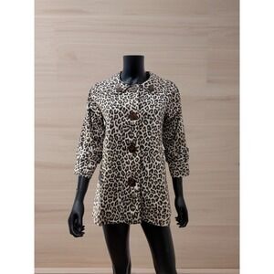 Leopard Print Button Front Lightweight Jacket‎ 3/4 Sleeve Lined Coat – Size M